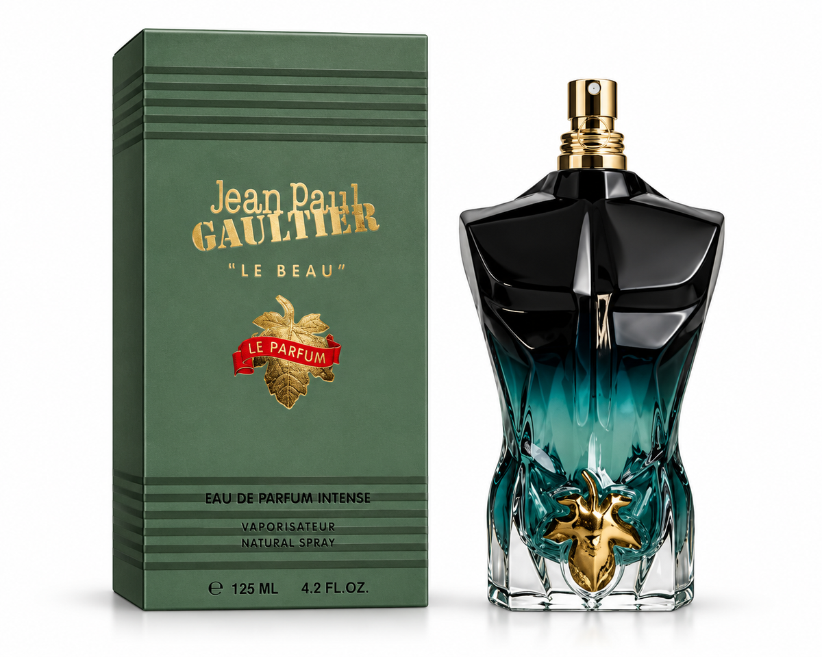Jean Paul Gaultier Le Beau Le Parfum inspired 125ml fragrance with green presentation box and bottle on white background