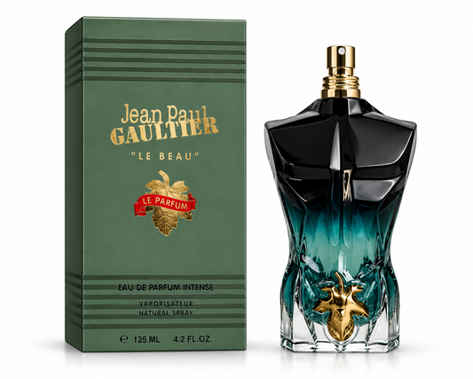Jean Paul Gaultier Le Beau Le Parfum inspired 125ml fragrance with green presentation box and bottle on white background